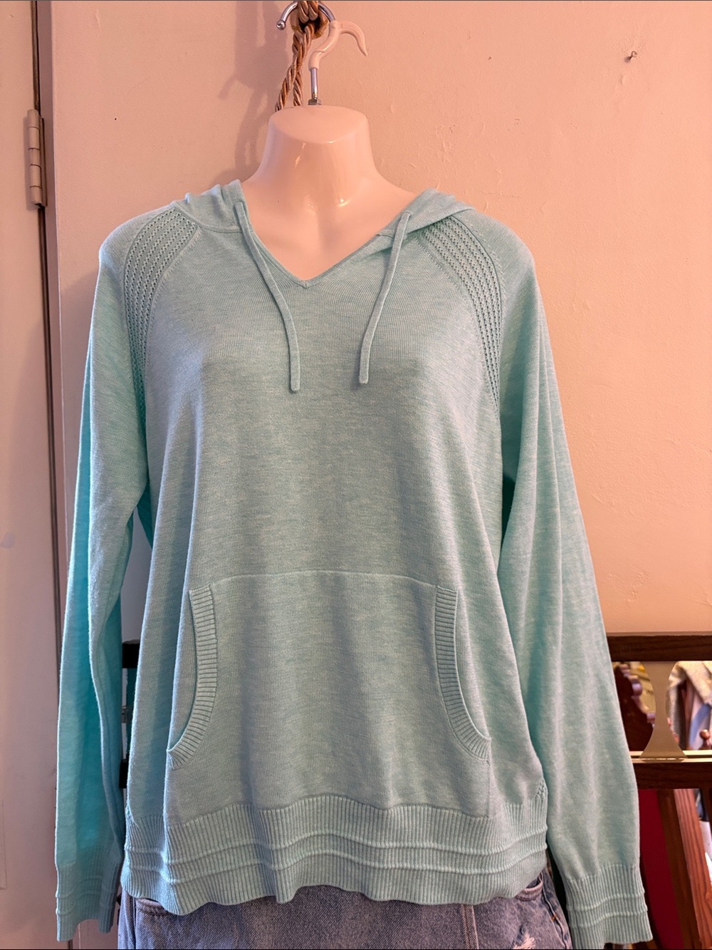 Athleta Mint Green Hooded Knit Pullover